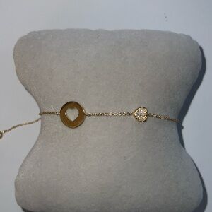 🛍 NEW 🛍YG PLATED Sterling Silver HEART BRACELET ADJUSTABLE 8 INCHES IN LENGTH